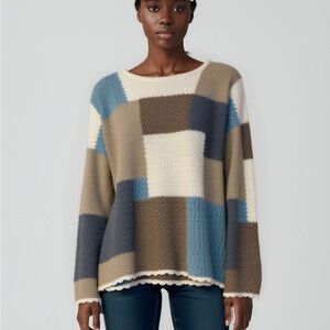 Crazy Horse Knit Sweater Color Block Pattern Multicolor Size L Crocheted